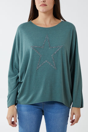 Scoop Neck long Sleeve Glitter Star Fine Knit Jumper