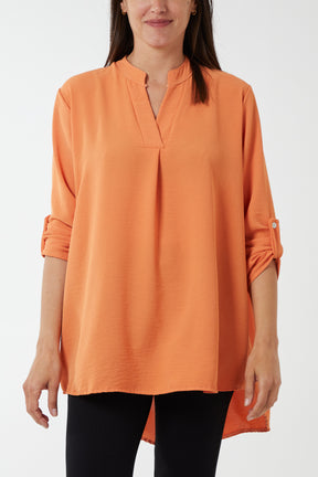 V-Neck Poly Crepe Roll Sleeve Blouse