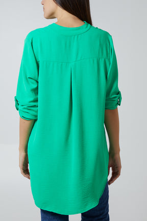 V-Neck Poly Crepe Roll Sleeve Blouse