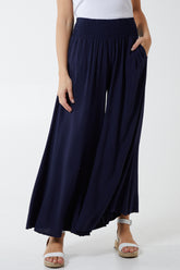 Shirred Deep Waist Band Wide Culottes