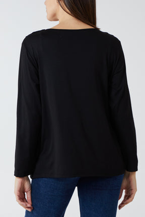 Cowl Front Drape Jersey Top