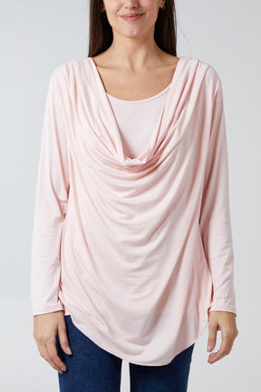 Cowl Front Drape Jersey Top