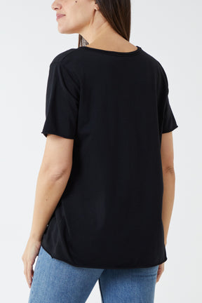 V-Neck Raw Edge T-shirt