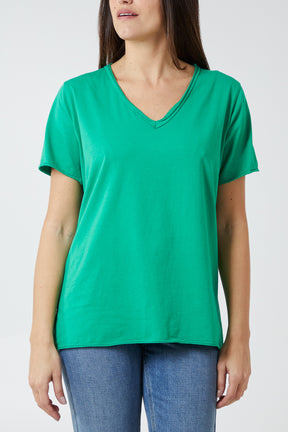 V-Neck Raw Edge T-shirt