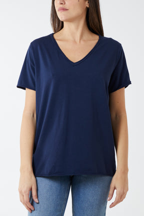 V-Neck Raw Edge T-shirt