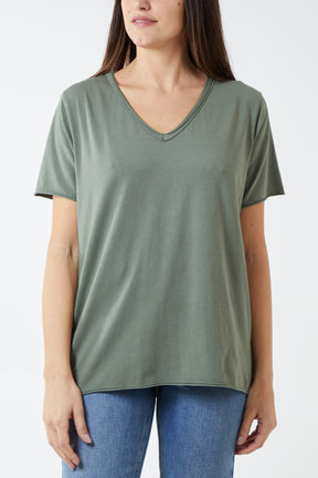 V-Neck Raw Edge T-shirt