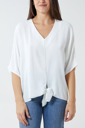 V-Neck Centre Front Tie Hem Blouse