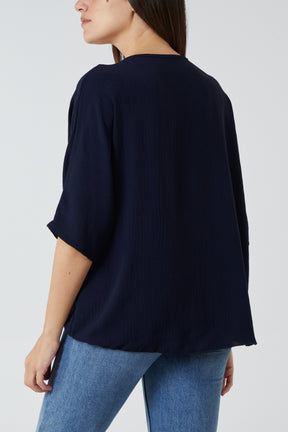 V-Neck Centre Front Tie Hem Blouse