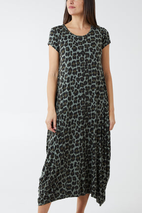 Leopard Print Cap Sleeve Parachute Dress