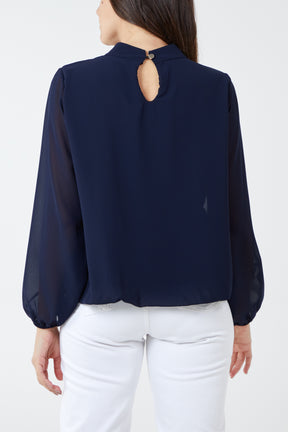High Neck Pleated Blouse