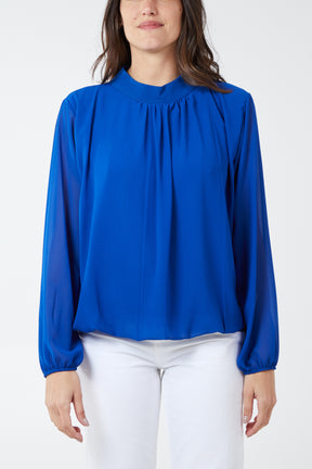 High Neck Pleated Blouse