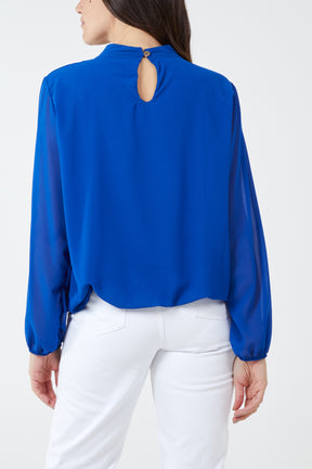 High Neck Pleated Blouse
