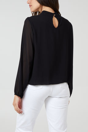 High Neck Pleated Blouse