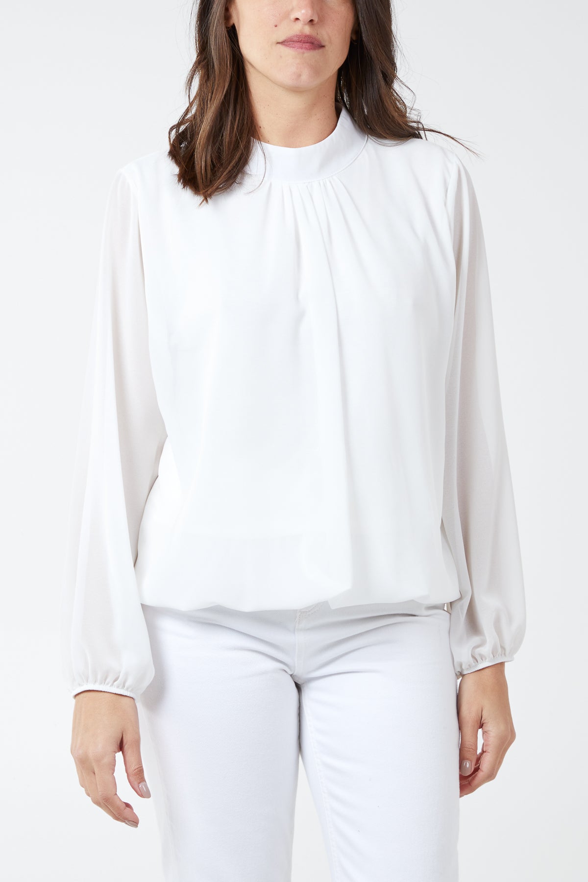 High Neck Pleated Blouse