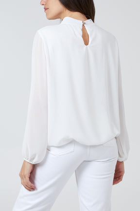 High Neck Pleated Blouse