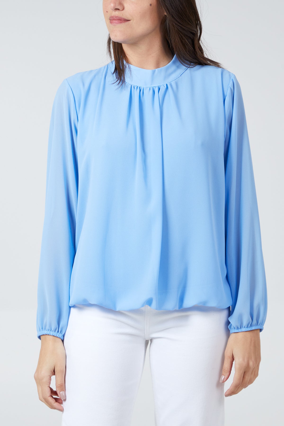 High Neck Pleated Blouse