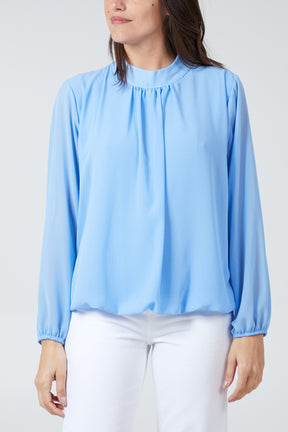 High Neck Pleated Blouse