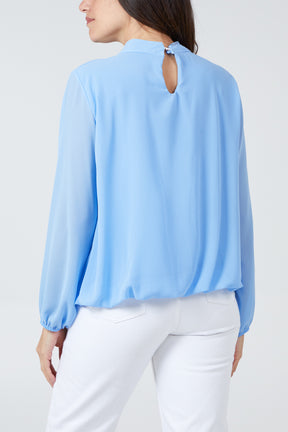 High Neck Pleated Blouse