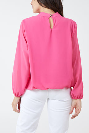 High Neck Pleated Blouse