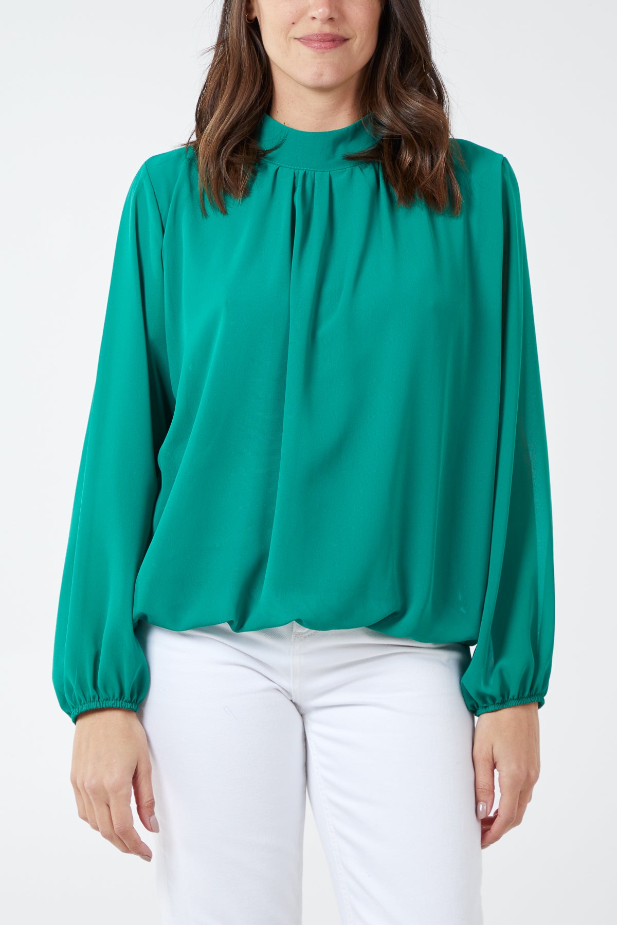 High Neck Pleated Blouse
