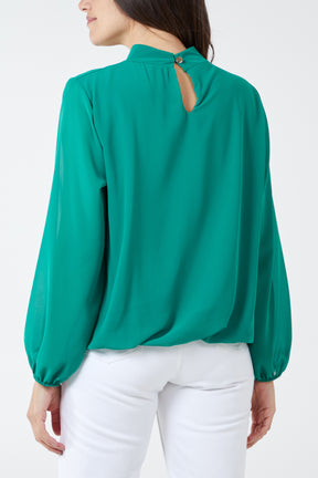 High Neck Pleated Blouse