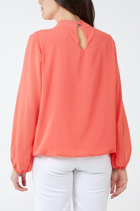 High Neck Pleated Blouse