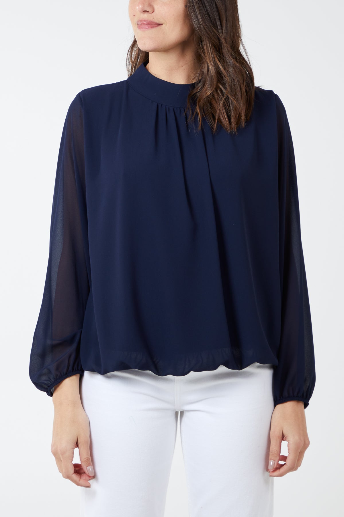 High Neck Pleated Blouse