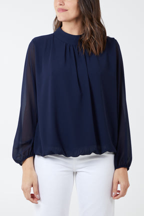 High Neck Pleated Blouse