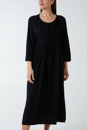 Kick Pleated Long Sleeve Maxi Dress