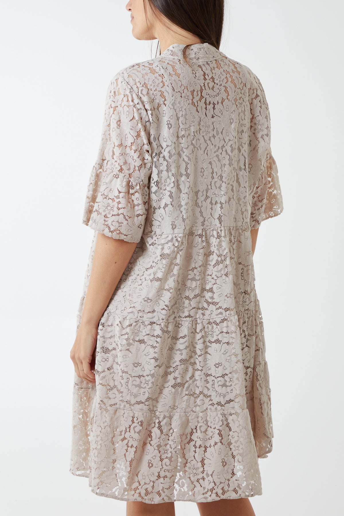 Angel Sleeve Tiered Lace Dress