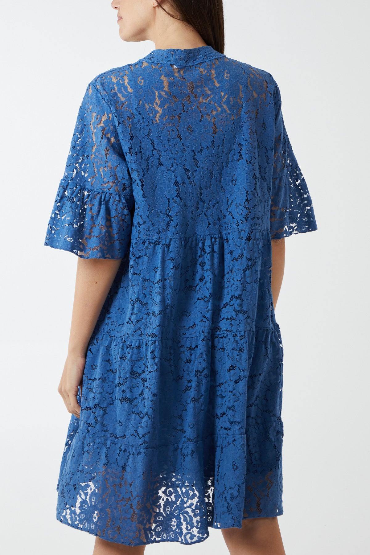 Angel Sleeve Tiered Lace Dress