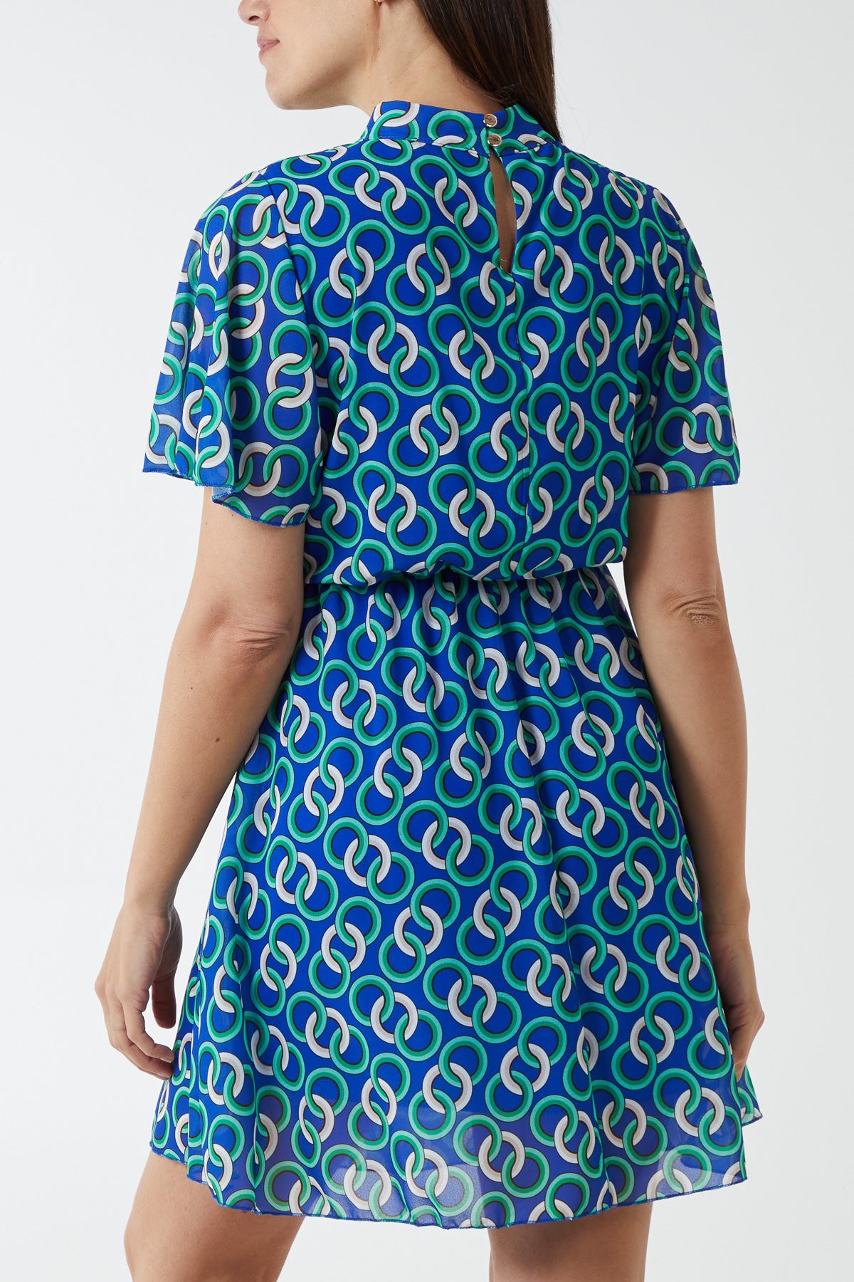 High Neck Geometrical Chain Print Dress