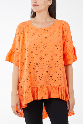 Broderie Anglaise Frill Cotton Top