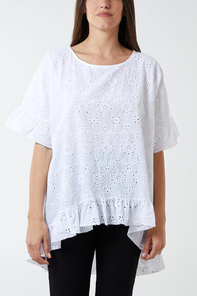 Broderie Anglaise Frill Cotton Top