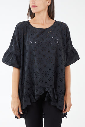 Broderie Anglaise Frill Cotton Top