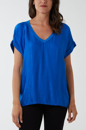 V-Neck Satin Feel T-Shirt