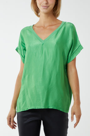 V-Neck Satin Feel T-Shirt