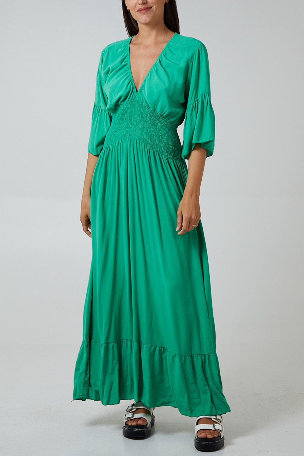 Shirred Waist Tiered Maxi Dress