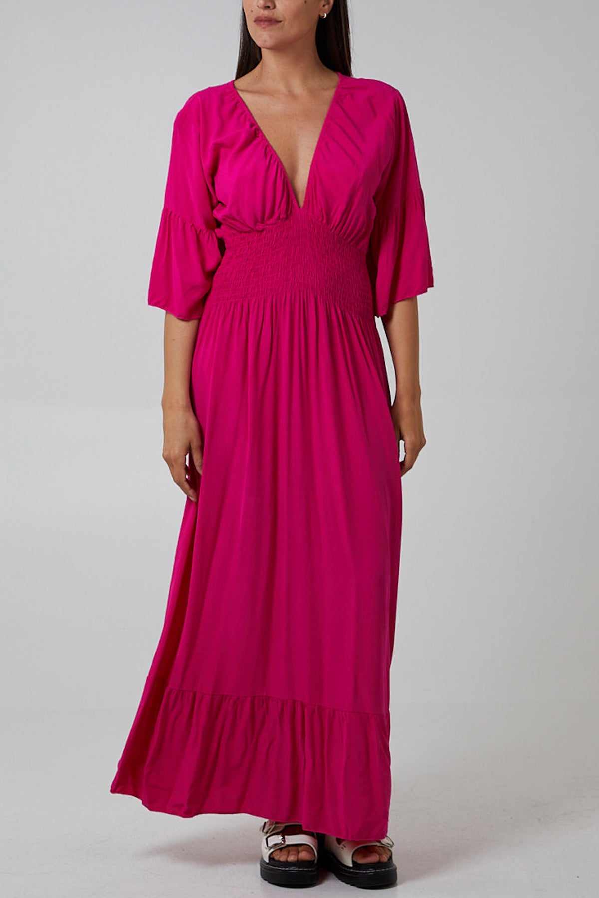 Shirred Waist Tiered Maxi Dress