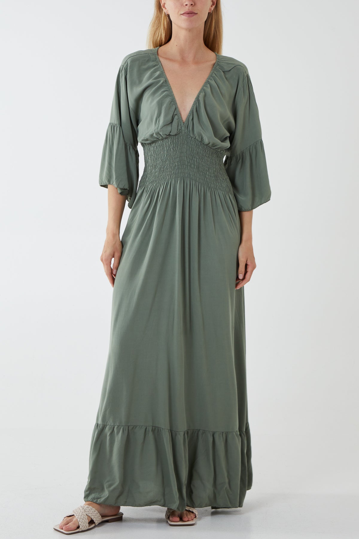 Shirred Waist Tiered Maxi Dress