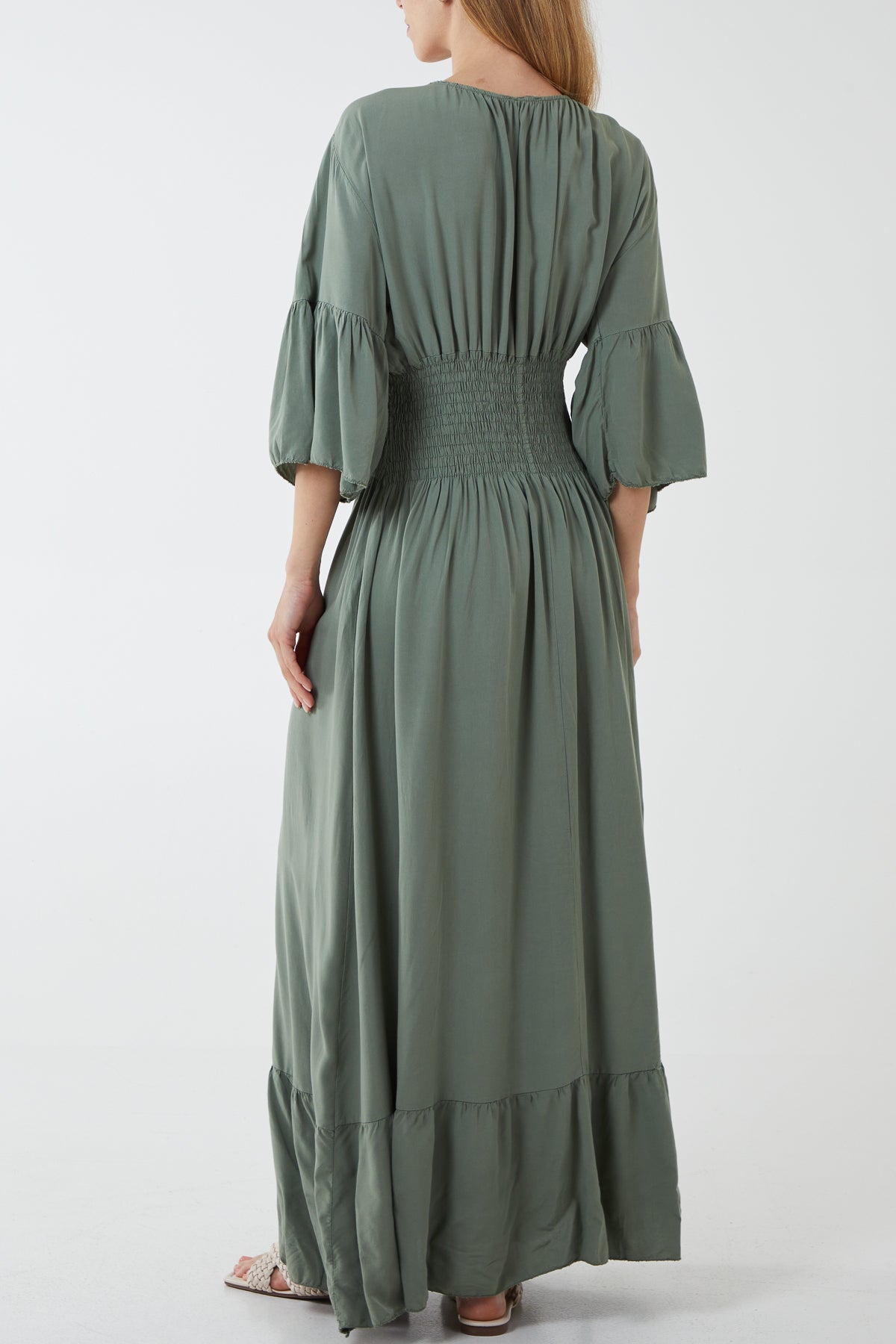 Shirred Waist Tiered Maxi Dress