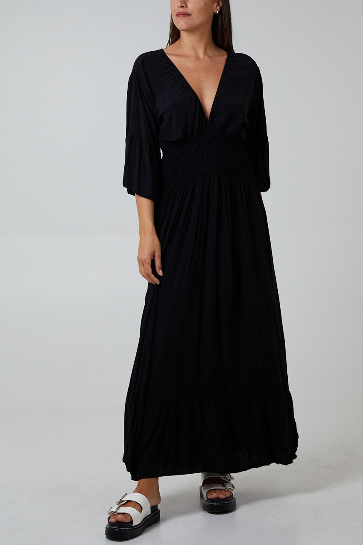 Shirred Waist Tiered Maxi Dress