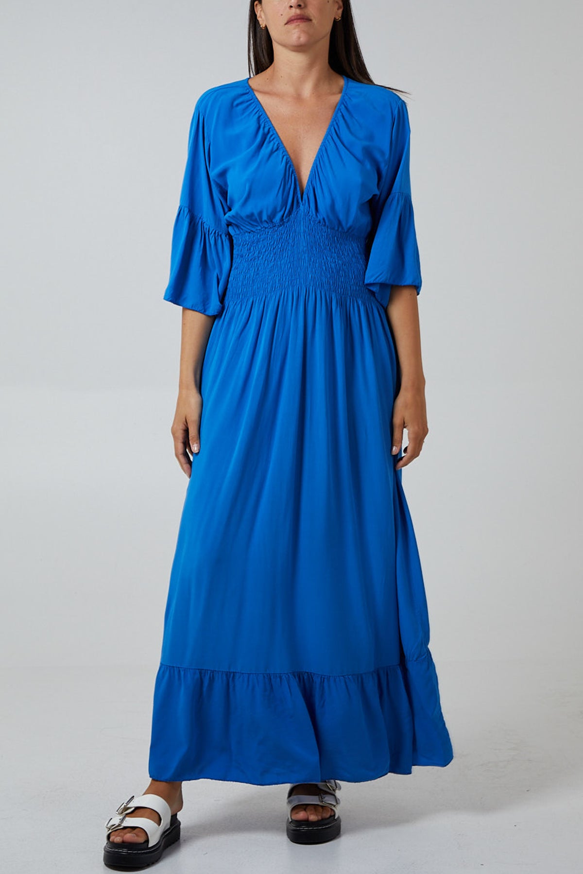 Shirred Waist Tiered Maxi Dress