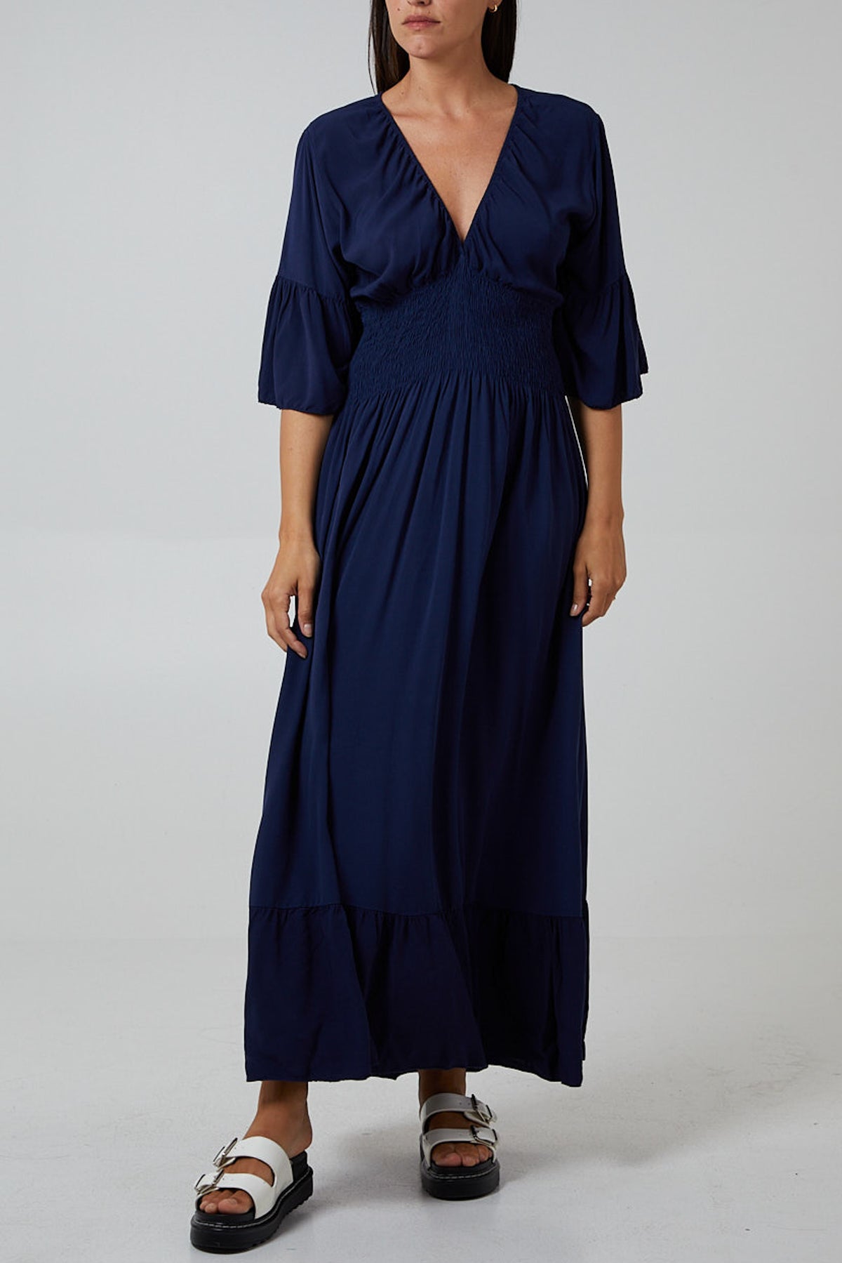 Shirred Waist Tiered Maxi Dress