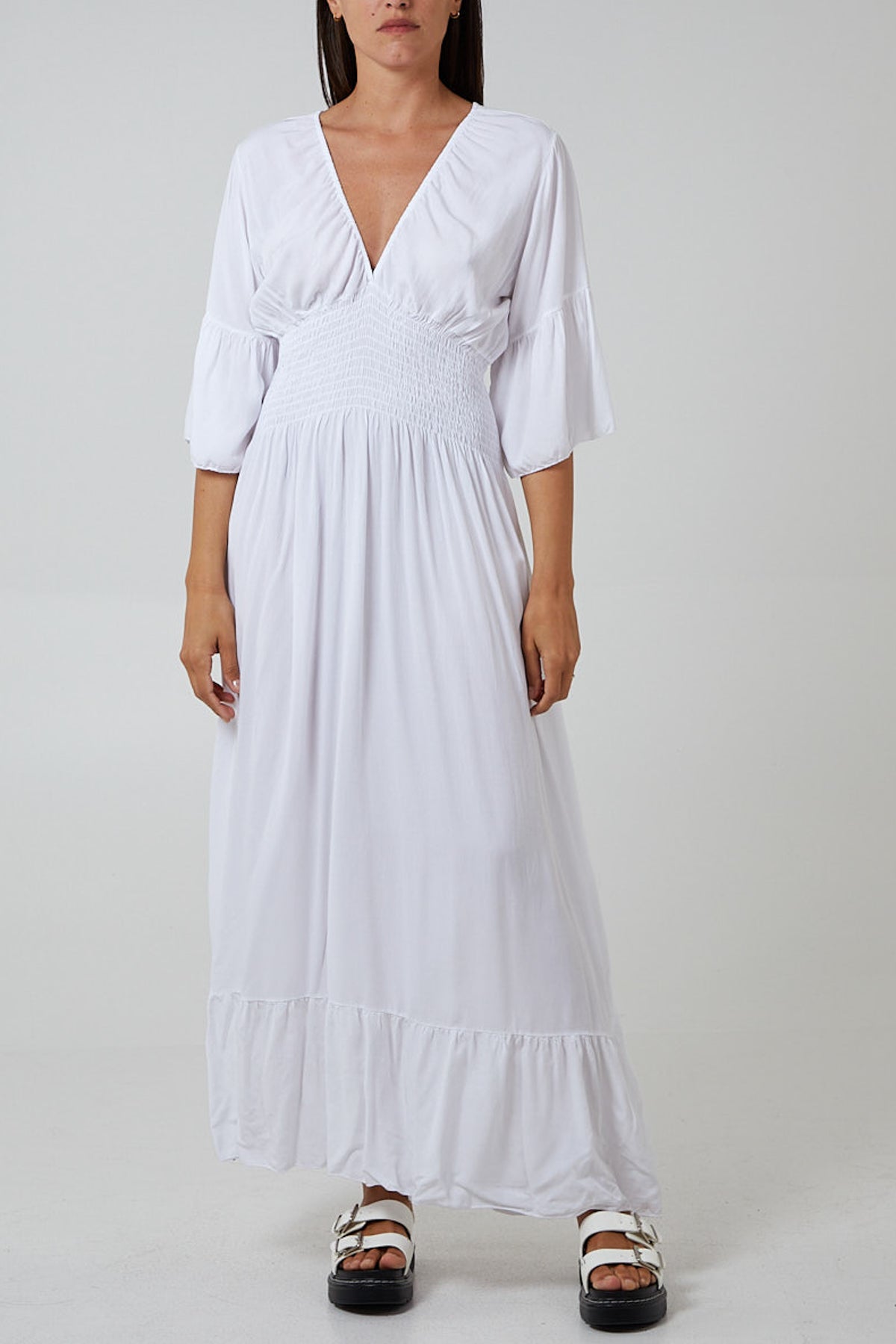 Shirred Waist Tiered Maxi Dress