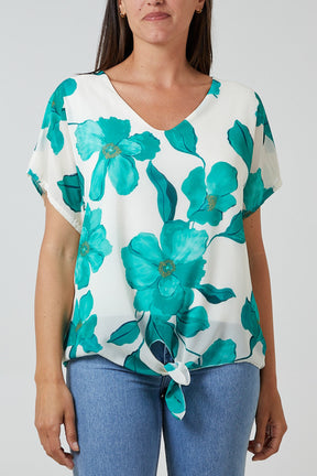 Floral Watercolour Tie Front Blouse