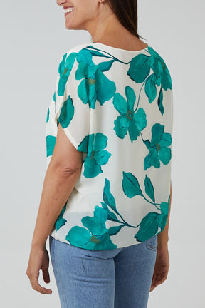 Floral Watercolour Tie Front Blouse