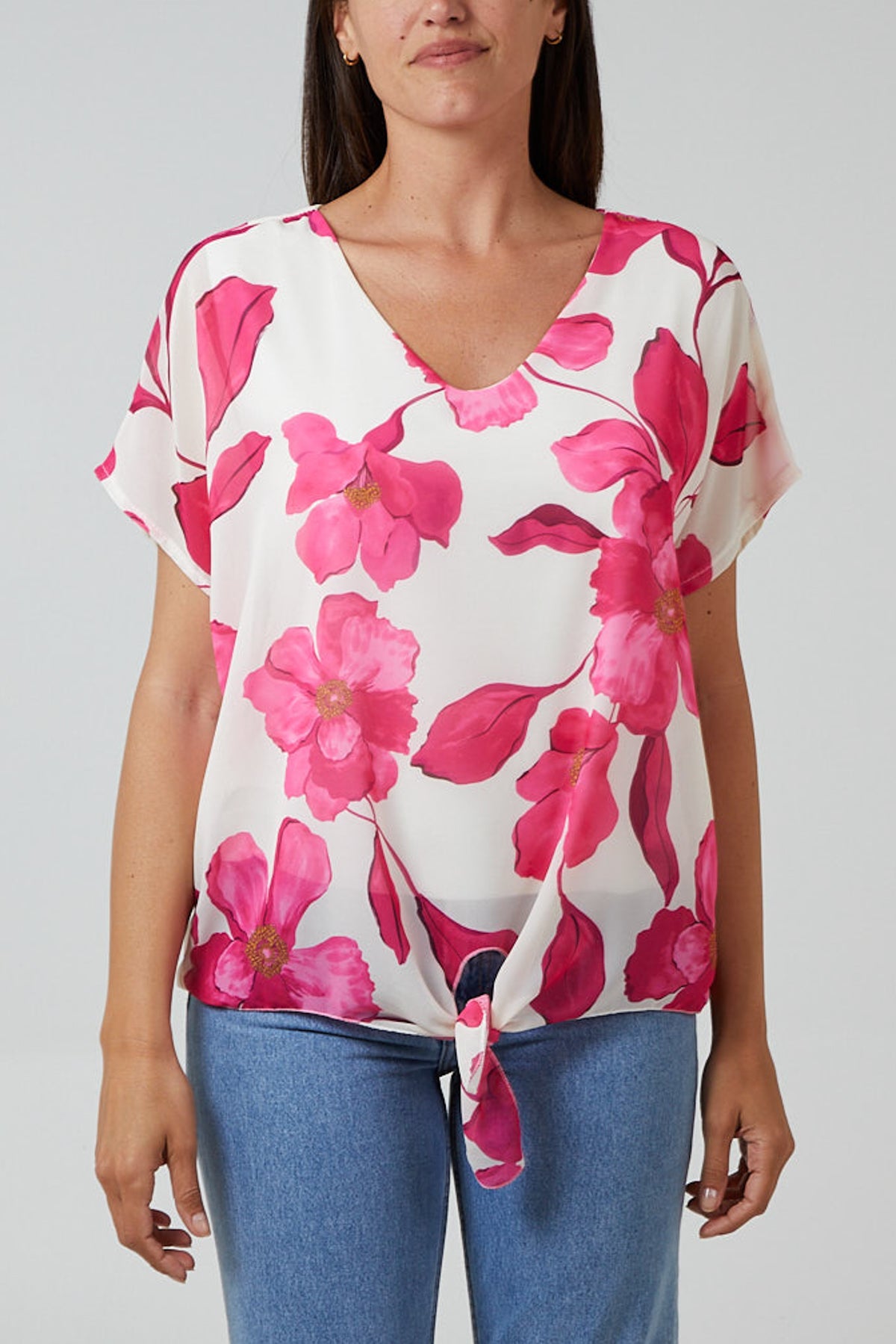 Floral Watercolour Tie Front Blouse