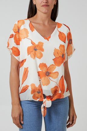 Floral Watercolour Tie Front Blouse