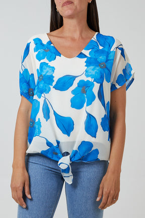 Floral Watercolour Tie Front Blouse